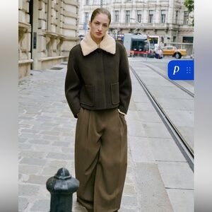Mango wide leg mid rise pleated pants